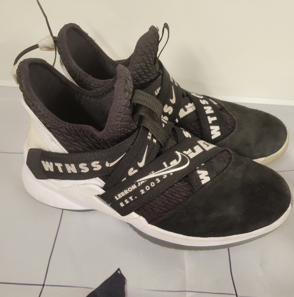 Nike Lebron Soldier 12 Witnss Black and White Strapped Suede Sneakers